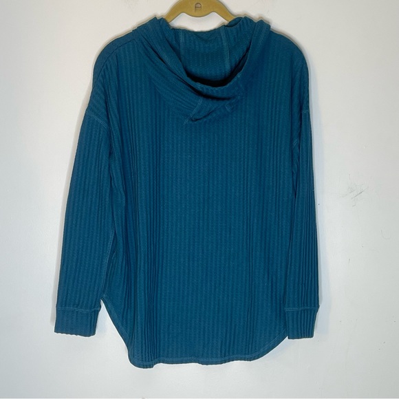 CHASER Teal Waffle Knit Hooded Long Sleeve Pullover Top Size Small - Picture 5 of 7